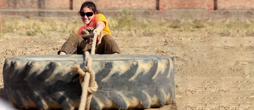 Tractor Tire Pull obstacle at a Desi Warrior event